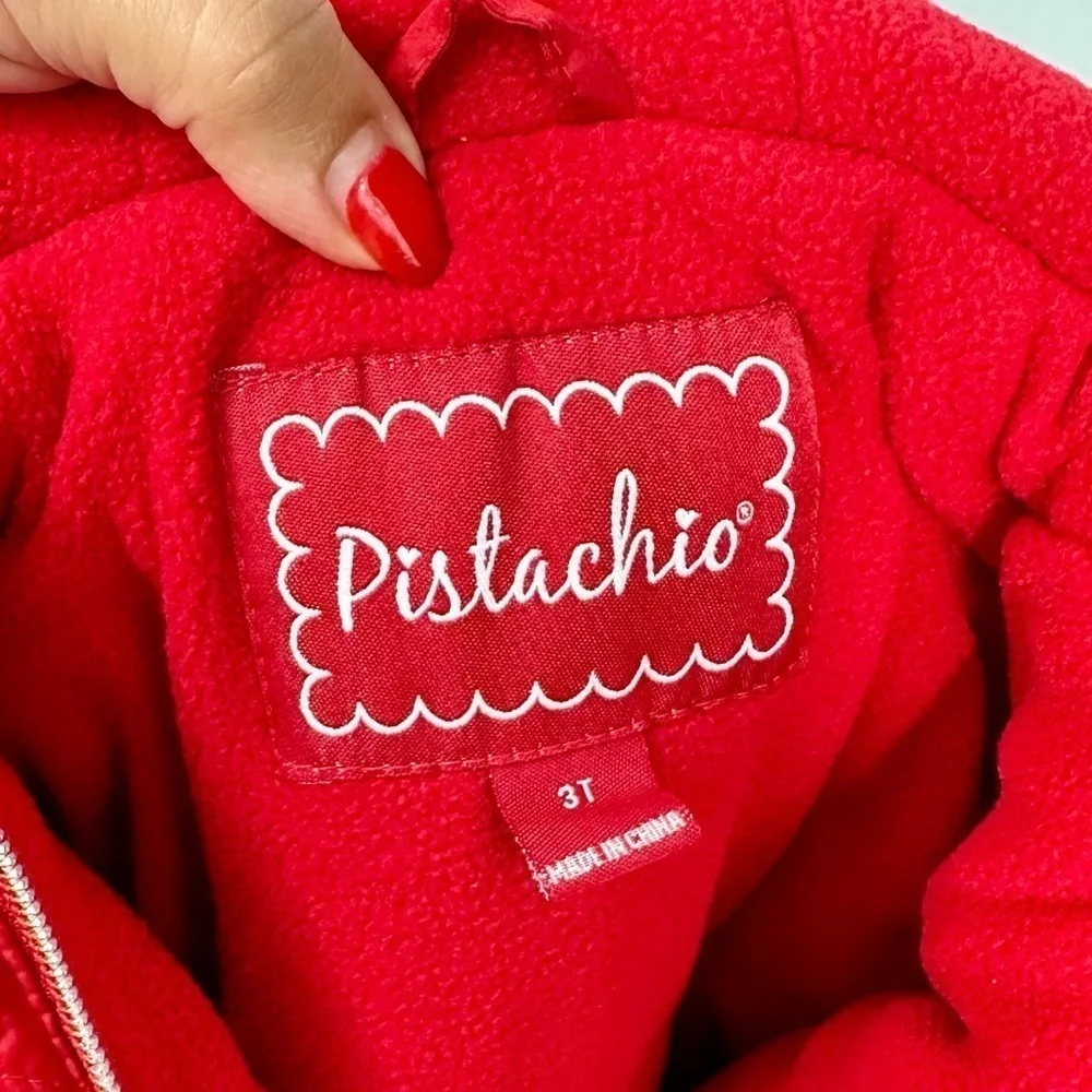 Girls Pistachio red puffer jacket with faux fur trim size 3T